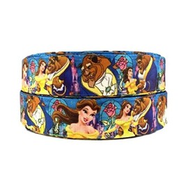 Beauty and The Beast Blue 1" Wide Repeat Ribbon Sold in Yard Lots (5 Yards)