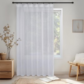 MRTREES Curtain Ruffle Tape Curtains 300 cm Wide Curtain with Ruffle Tape 160 cm Long Curtains White Semi-Transparent Curtain Living Room Modern Voile Curtain for Living Room Bedroom Kitchen 1 Set