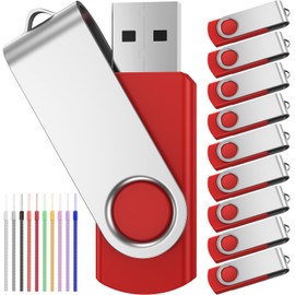 USB Stick 1GB Pack of 10 Memory Sticks - Foldable 1GB USB 2.0 Memory Sticks Pack of 10 Flash Drive Data Storage - FEBNISCTE Pendrive Portable USB Flash Drive Light Red with Rope for Gift
