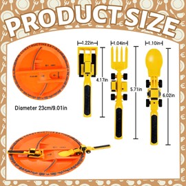 Construction Kids Plates Set, 4PCS Creative Kids Dinnerware Set Toddler Plates Cutlery for Enfant, Digger Baby Dishes Babies Dinning Set Kid Funny Cutleries for Toddler Utensils Playing Gifts