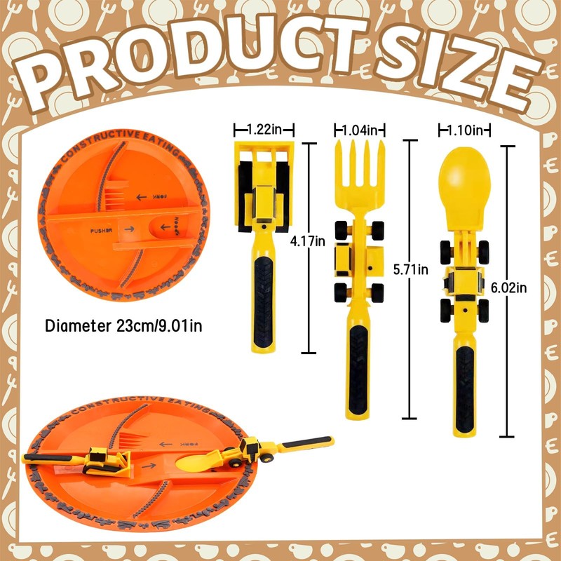 Construction Kids Plates Set, 4PCS Creative Kids Dinnerware Set Toddler