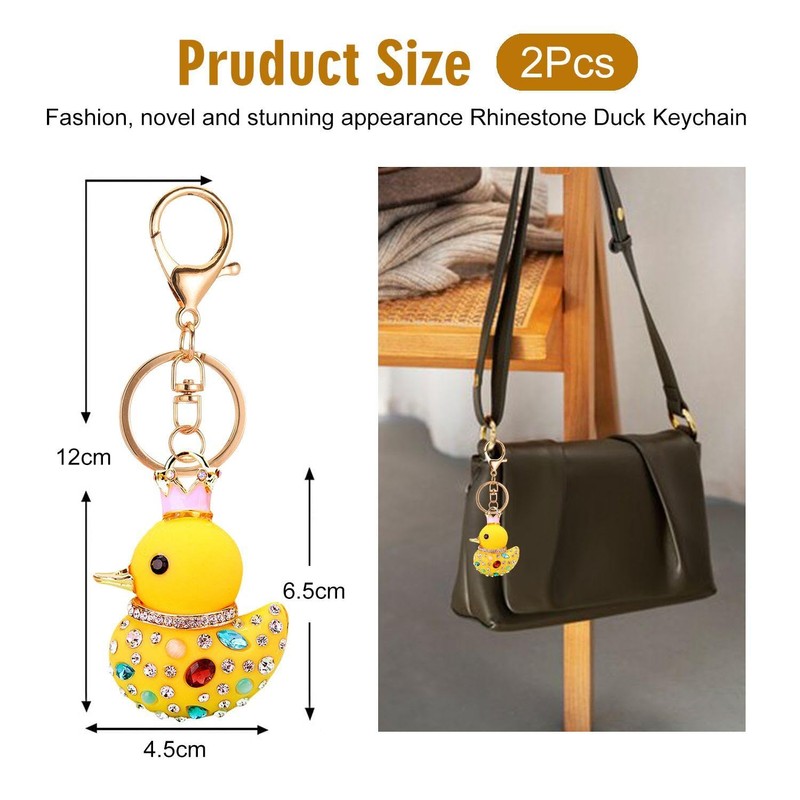 2 Pieces Cartoon Duck Keychains, Cute Animal Keychains, Rhinestone Keychains,