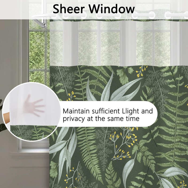Xiazhilaio No Hook Plant Shower Curtain with Snap in Liner,
