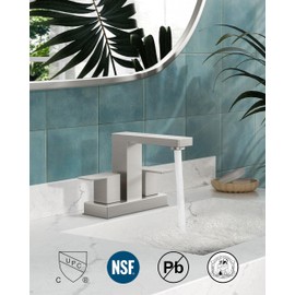 FORIOUS Square Brushed Nickel Bathroom Faucets 2 Hole, 3 Hole Bathroom Sink Faucet Brushed Nickel, Two Handle Centerset Faucet for Bathroom Sink with CUPC Supply Line, 4 Inch Bathroom Faucet for Sink