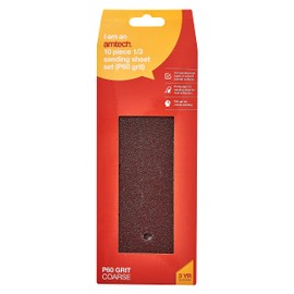 Amtech V4000 P60 Grit 1/3 Sheet Sander Set, 10 piece Sanding Sheets, 93mm x 230mm Sanding Paper