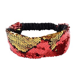 Jixin4you Turban, Women's Stylish Headband, Hair Accessory, Sequins, Soft, Gift, Birthday, Stretchy, Red + Gold