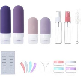 Juego de 17 Botellas de Viaje Silicona, Accesorios de Viaje Recargables, A Prueba de Fugas, Recargable, para Champú, Loción, con Etiqueta (Morado)