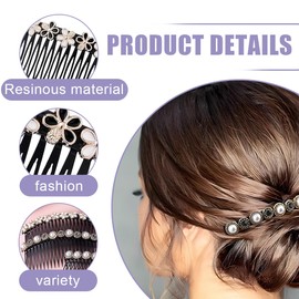 SULIUDAJI Pack of 4 Hair Comb for Cliping, Hair Comb for Plugging, Four Leaf Clover Beads Petals Hair Comb, Vintage Headpiece Accessories, for Girls and Women