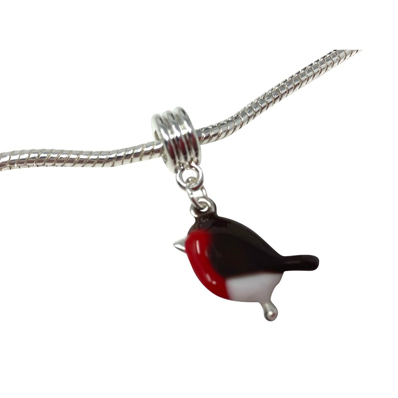 Robin bird Charm for Bracelets hand resin enamelled gift in
