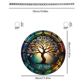 Tree of Life Stained Glass with Chain Hook for Indoor and Outdoor Decorations, for Nature Lovers, Housewarming and Birthday Celebrations