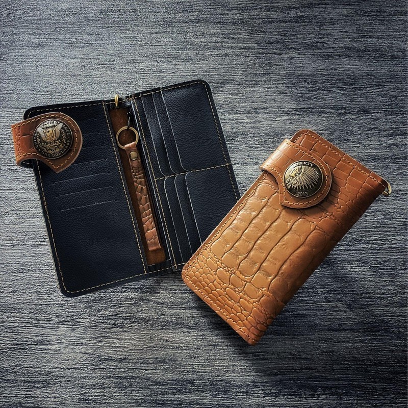 Sasical sbbsa0037s Men's Biker Wallet Long Wallet Genuine Leather Cowhide