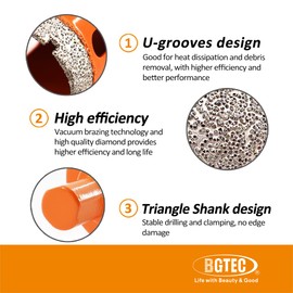 BGTEC Diamond Drill Bits Set - Hole Saw with Triangle Shank 6/8/10/20/25/32/35/43/50MM for Ceramic Tile, Porcelain Tile, Marble, Granite