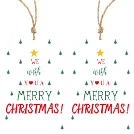 KINGLAKE Tags With String - 50 Pcs Xmas Paper Labels for Presents, Holiday Wrapping, and Merry Christmas Gifts