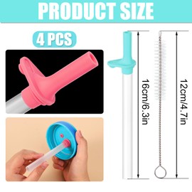 4pcs Replacement Straws with Bite Valve for Zak Designs Kelso 15 oz, with 1 Cleaning Brush Reusable Kids Cup Replacement Straws Accessory for Zak, BPA-Free (Light Blue + Pink)