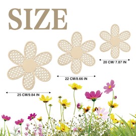 WJccsee 3-Pack Boho Daisy Wall Decor, Natural Rattan & Wood Flower Wall Art, Farmhouse Style Hanging Decorations for Home, Office, school, Wooden Color
