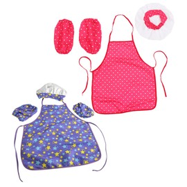 Kisangel 6 Pcs Chef Costume Red Heart Pattern Apron with Protective Sleeves for Cooking Arts Crafts Easy to Clean and Reusable for Activities