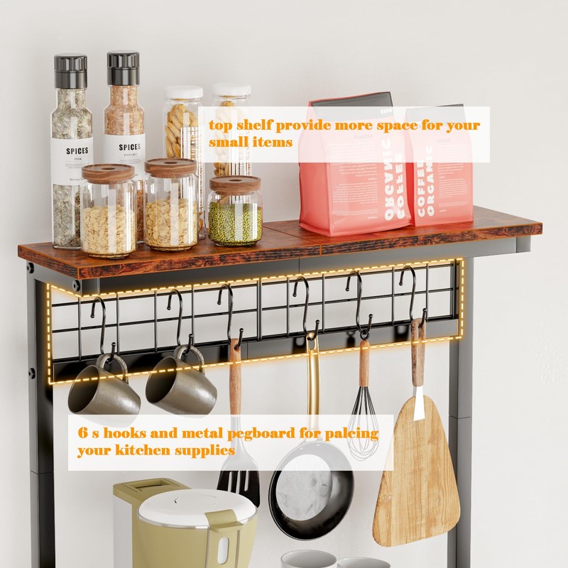 Furologee Kitchen Bakers Rack with Power Outlet, Microwave Oven Stand