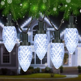 Toodour C9 Christmas Lights Outdoor, 33ft 50 LED Chrismtmas Decorative Lights, Faceted Strawberry Christmas String Lights Indoor Fairy Twinkle Tree Lights for Roof, Party, Xmas Decor (Cool White)