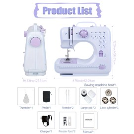 ALLIVING Sewing Machine for Beginners Portable Electric Mini Sewing Machine 12 Built-In Stitches with 2 Speed Foot Pedal Small Handheld Maquina de Coser Purple