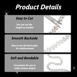 3 Yard Rhinestone Fringe Chain, Rhinestone Trim Ribbon Belt Chain, Silver Crystal Fringe Trims for Clothing Accessories and DIY Craft Decoration, Sparkle Diamond Beaded Fringes for Sewing