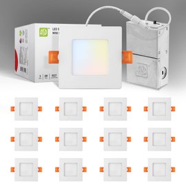 ASD LED Square Recessed Lighting 3 Inch - 2700K/3000K/3500K/4000K/5000K, 6W 30W Eqv - Ultra Thin Dimmable Ceiling Lights with J Box, Canless Wafer Downlight - Slim Panel Light - UL Energy Star 12 Pack