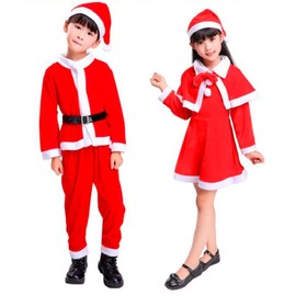 Vasarhely Santa Claus Cosplay Children's Santa Costume Boy Girl Costume Fluffy Material Children Santa Cosplay Set Gift Performance Costume (160 Girl)