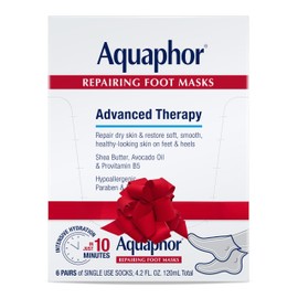 Aquaphor Repairing Foot Masks, Moisturizing Socks for Dry Feet, Hydrating Foot Care Treatment with Avocado Oil and Shea Butter, Pack of 6