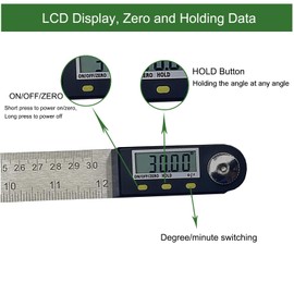 12 Inch Digital Angle Finder, JYEASTZ Stainless Steel Digital Protractor Angle Ruler with Holding Angle Data, Ideal for Construction Woodworking (12inch)