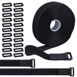 GOLD DEER 16Ft x 1In Adjustable Cable Straps with 25 Buckles Free Cut Length Hook and Loop Fastening Cable Straps Reusable Nylon Securing Cord Ties for Cable Tidy Wire Management Cord Organiser Black