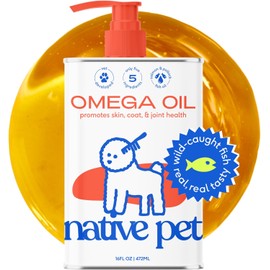 Native Pet Omega 3 Fish Oil for Dogs & Cats - Promotes Healthy Skin, Shiny Coat, & Strong Joints - Made with Wild Alaskan Salmon Oil for Dogs – Tasty, Fast-Absorbing Omega 3 6 9 Liquid Supplement-16oz