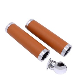 UPANBIKE Bicycle Grips with Double Closure, Leather Handlebar Grips Suitable for 22.2 mm Handlebars for Mountain Bikes and Road Bikes (One Pair, Khaki)
