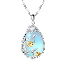 VIJASHOP Moonstone Sunflower Necklace for Women Teardrop Moonstone Pendant Sunflower Jewelry Birthday Gifts for Mom Girlfriends