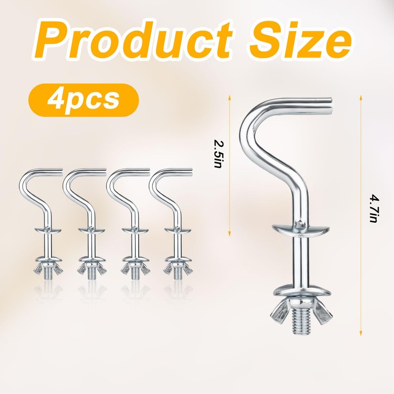4pcs Hammock Hooks, Zinc Heavy Duty Hammock Stand Hooks 3/8