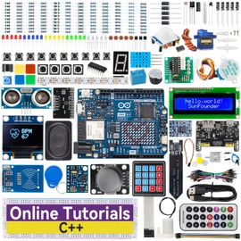 SunFounder Elite Explorer Kit with Original Arduino Uno R4 WiFi, Bluetooth IoT ESP32 IIC LCD1602 OLED Servo Relay MPU6050 Stepper Motor, Starter Kit, Online Tutorials, Suitable for Beginners from 8