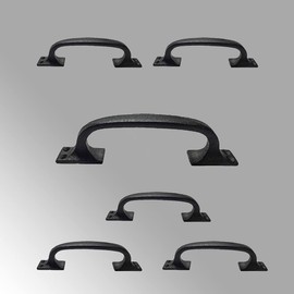 Renovators Supply Manufacturing Black Wrought Iron Cabinet Handle 6" Long Rustic Decorative Door Pull Handle Rust Resistant Powder Coated Drawer Or Dresser Door Pulls With Mounting Hardware Pack Of 6