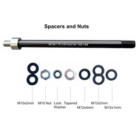 Bike Trailer Hitch Thru Axle Adapter 12mm Thru Axle with 1.0/1.5/1.75 Thread Pitch Shaft Length 167~185mm (M12-1.0-174mm)