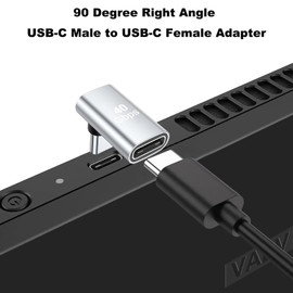 AreMe 90 Degree USB-C Male to Female Adapter, 2 Pack Right Angle 100W Type-C Adapter Extender for Steam Deck, ROG Ally, Switch, Notebook Computers, Tablet and Mobile Phones (Silver)