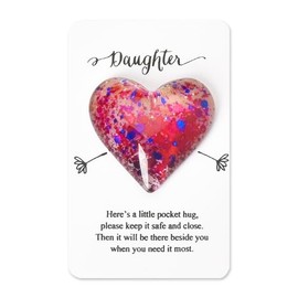 YALLNASL Pocket Hug Token Inspirational Gifts for Daughter Encouragement Gifts for Daughter Birthday Graduation Gifts for Daughter Pocket Token With Greeting Cards Glass Heart Charm