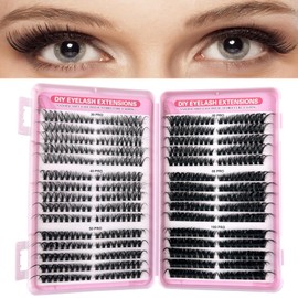 Fluffy Individual Eyelashes Kit Cluster Lashes, 540pcs Eyelash Clusters - D Curl Lash Extensions | 8-16mm Russian Style Cat-Eye Lashes | DIY High Volume & Soft Fiber (30+40+50+60+80+100D Pro)