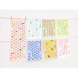 Kosugizen Face Towels, Print of Happy, 13.4 x 31.5 inches (34 x 80 cm), Set of 7, Thin Type, Large Capacity