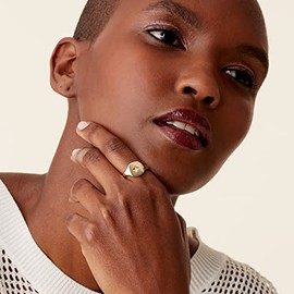 PAVOI PAVOI 14K Gold Plated Signet Ring for Women | Bold Stackable Ring (Yellow Gold, 6)