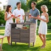 ONBRILL Outdoor Storage Cabinet, Woven Rattan Bar Table with 2