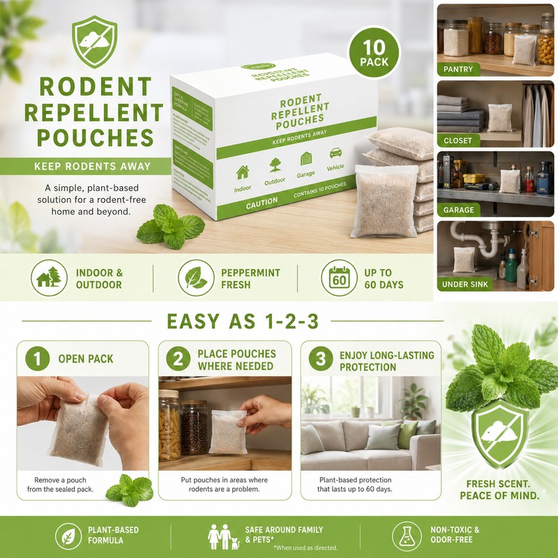 Peppermint Rodent Repellent Pouches for Home – 10 Pack Mouse