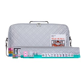 American Mahjong Set “Silver - Quilted PU Leather Carrying Bag with Shoulder Strap & Handles, All-in-One Tile Racks with Pushers, 166 Engraved Tiles, Dice, Bettor, Extra Tiles & Instructions