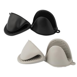 LVYKING 4 Pcs Silicone Oven Mitts, 2 Pairs Heat Resistant Oven Glove for Kitchen, Thickened Cooking Pinch Mitts, Pot Holder for Cooking and Baking (Black+Grey)