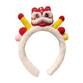 Chinese New Year Lions Headband | Chinese New Year Hairpin Cute Plush Lions Dance Headband,White And Red Hair Pin, Spring Festival Hair Accessories For Boys And Girls, Festival
