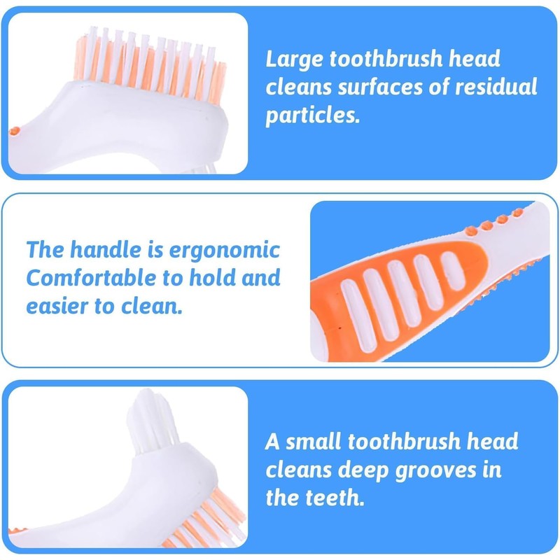 Set of 2 Denture Brushes with Double Bristle Head, Oral