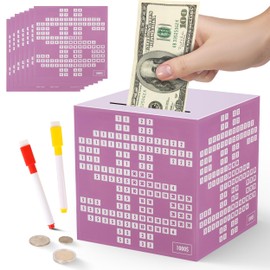 Primo Lines Purple Bank for Girl,10000 Savings Challenge Box, Money Saving Box 10,000 with Counter for Savings Goal $3000 $5000, Metal Cash Box with Money Target, Kakeibo Money Box 4.75in