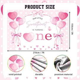 AIBIIN 7x5ft Sweetheart 1st Birthday Backdrop Our Little Sweetheart is Turning One Birthday Photography Background Sweet Heart 1st Birthday Party Decorations Supplies Banner Photo Studio Booth Props