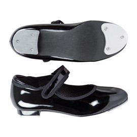 Dynadans Unisex-Child Adjustable Strap Tap Shoe Mary Jane Flat, Black Patent, 2 US Little Kid